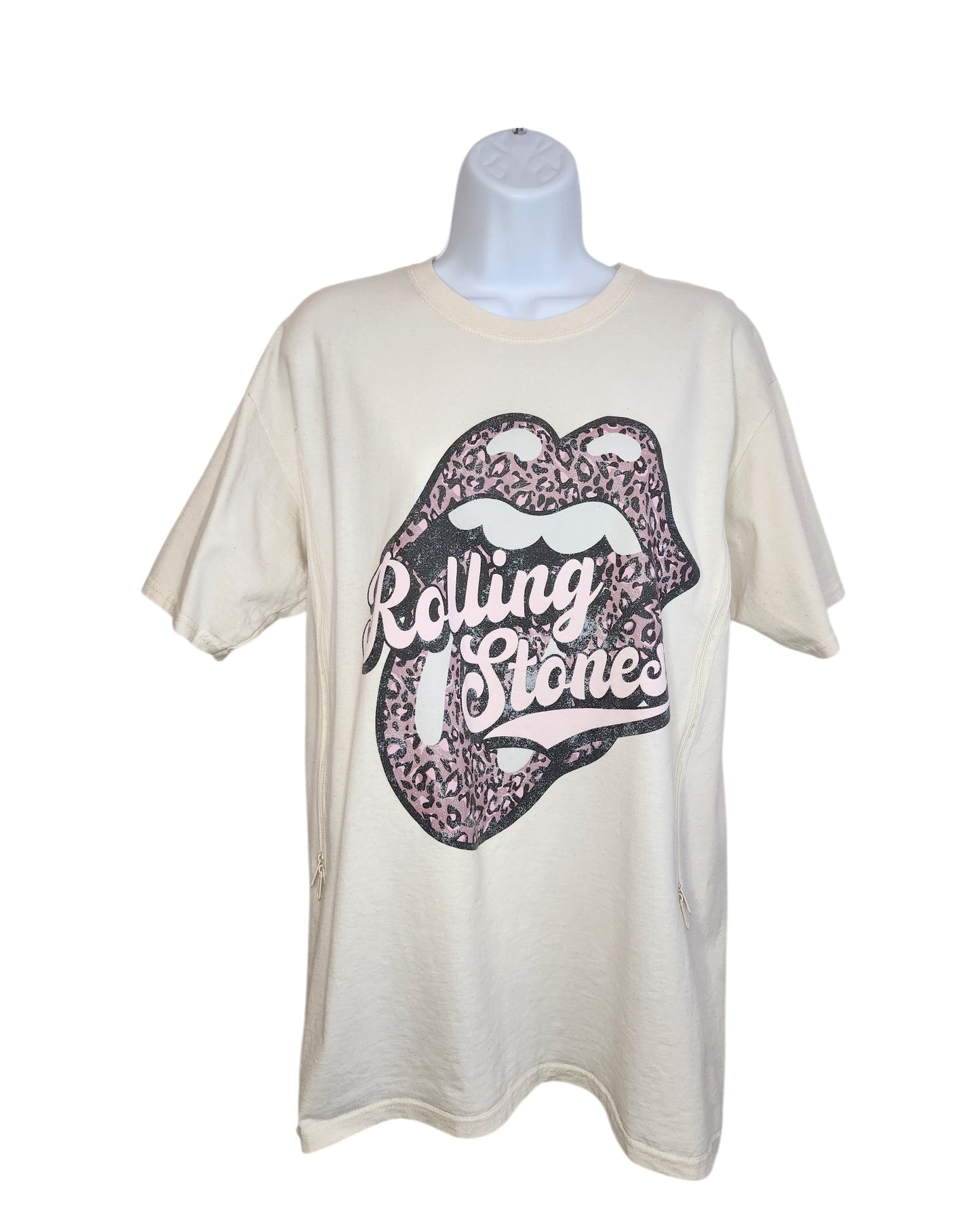 Upcycled Breastfeeding (Nursing) & Pumping Rolling Stones Cream t-shirt L