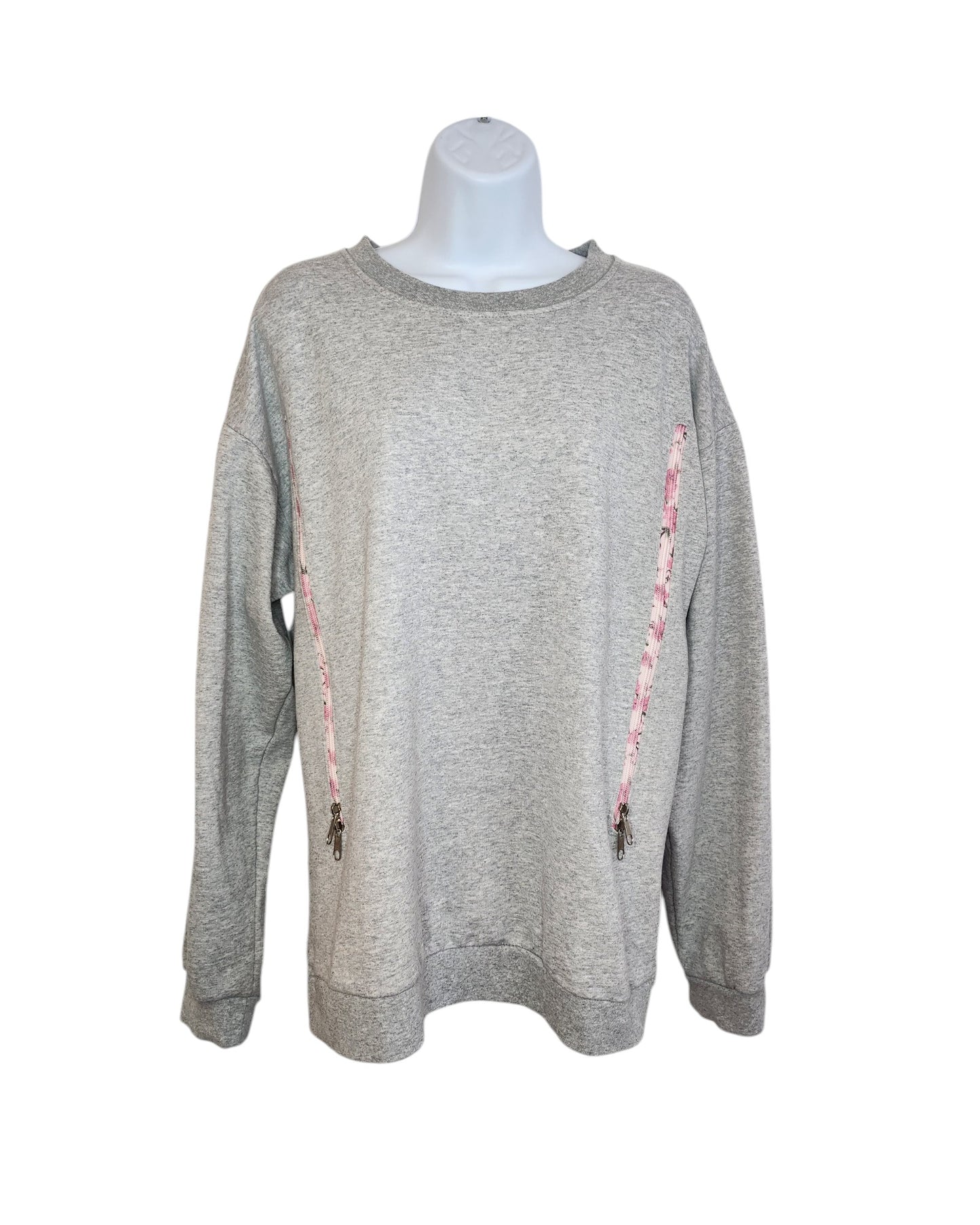 Upcycled Breastfeeding (Nursing) & Pumping Grey Floral Zip Sweatshirt M