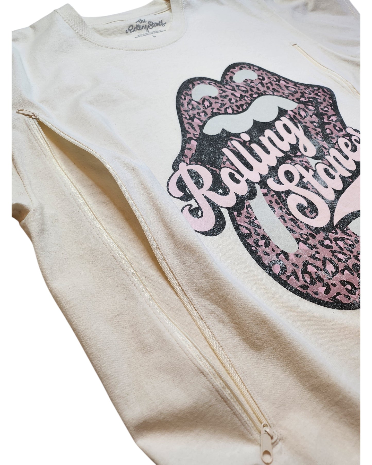 Upcycled Breastfeeding (Nursing) & Pumping Rolling Stones Cream t-shirt L