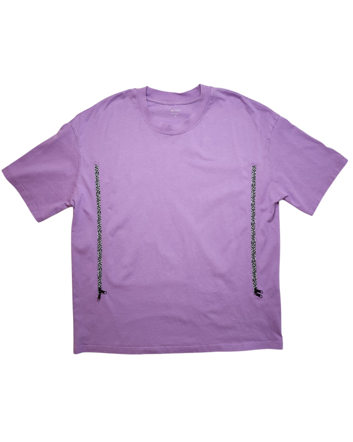 Upcycled Breastfeeding (Nursing) & Pumping Lilac Zebra Zips t-shirt UK16