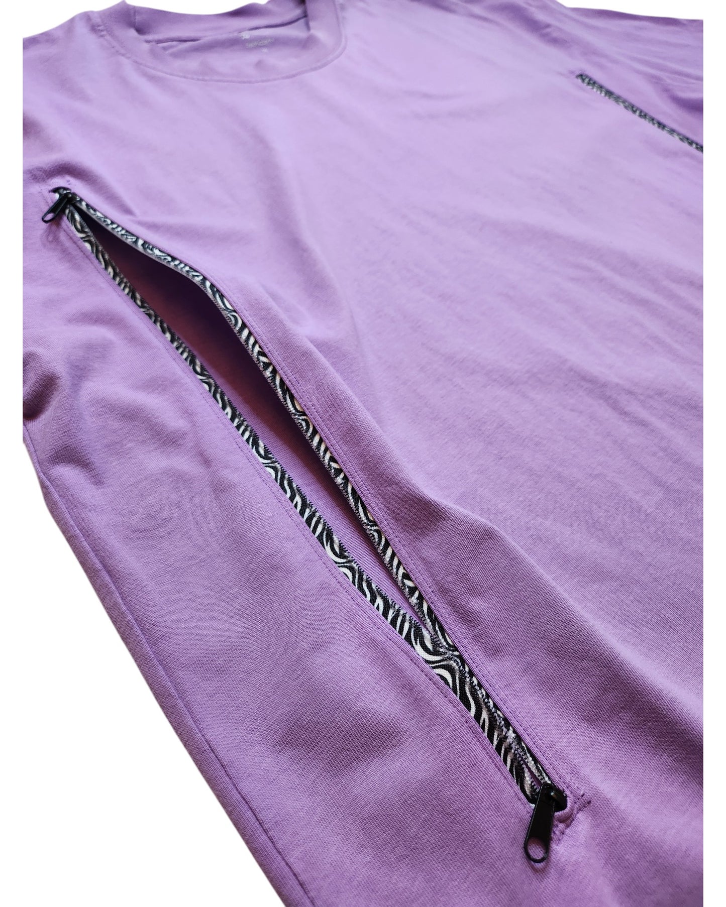 Upcycled Breastfeeding (Nursing) & Pumping Lilac Zebra Zips t-shirt UK16