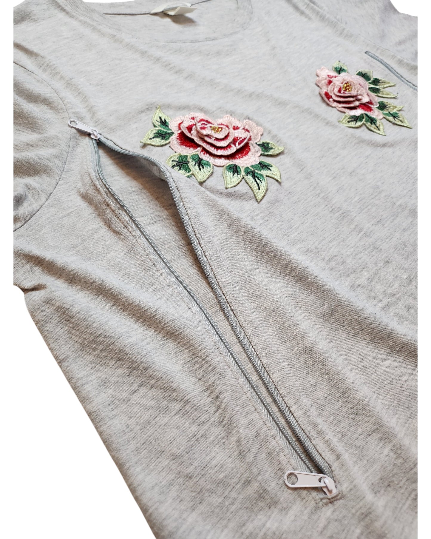 Upcycled Breastfeeding (Nursing) & Pumping Flower t-shirt L