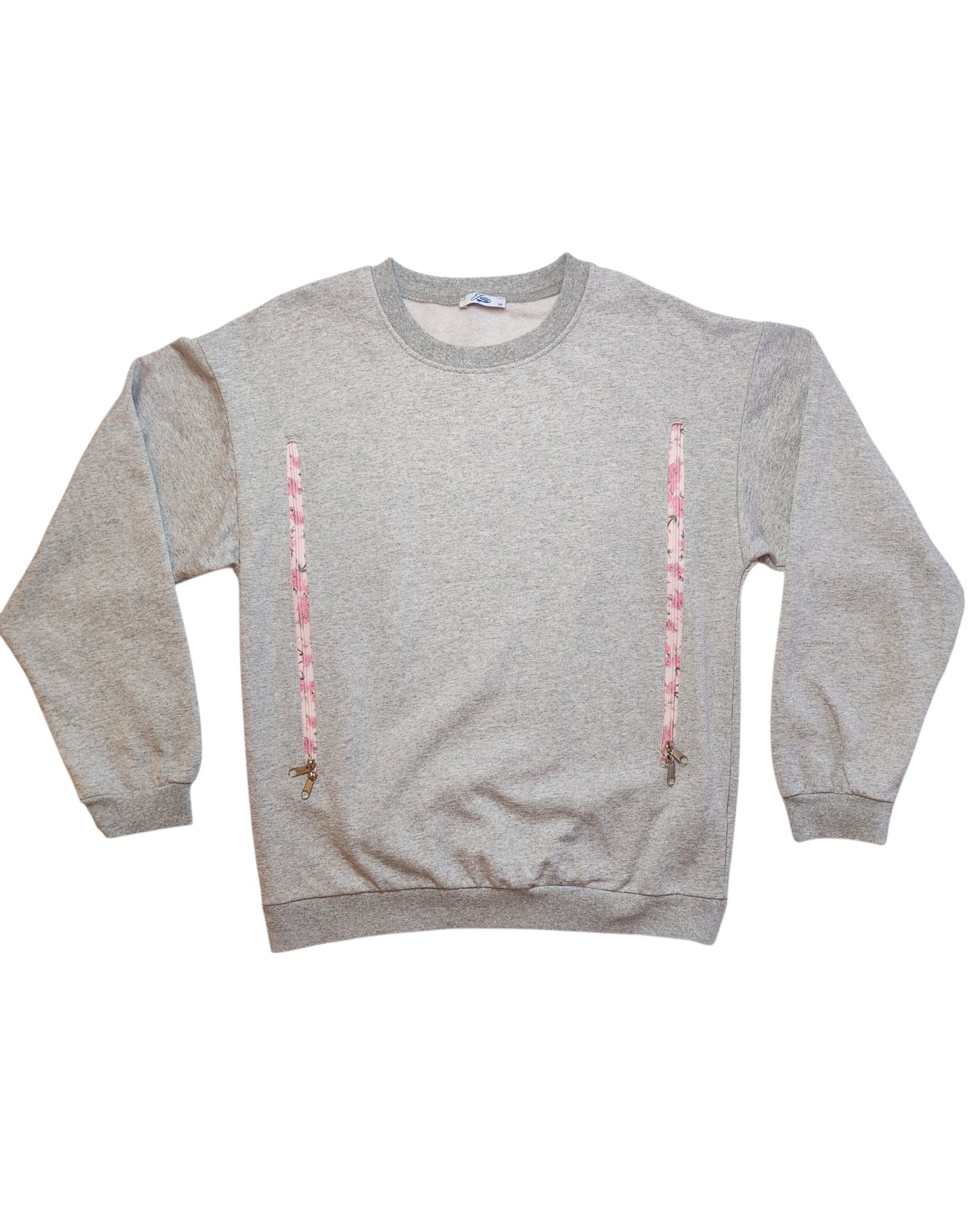 Upcycled Breastfeeding (Nursing) & Pumping Grey Floral Zip Sweatshirt M