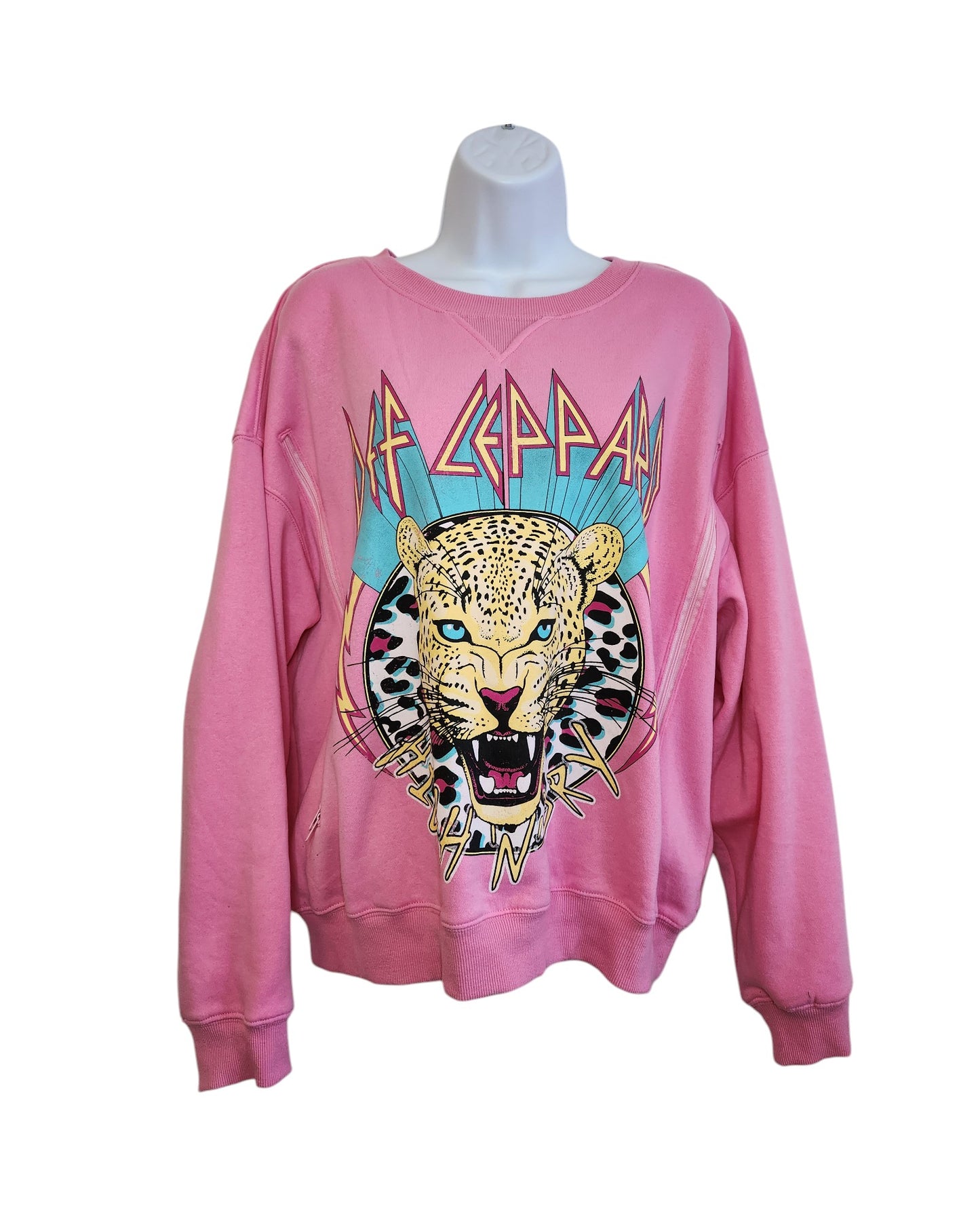Upcycled Breastfeeding (Nursing) & Pumping Def Leppard Pink Sweatshirt L