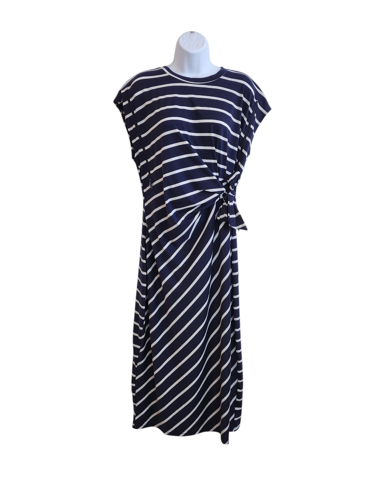 Upcycled Breastfeeding (Nursing) & Pumping Navy Stripe t-shirt dress XL