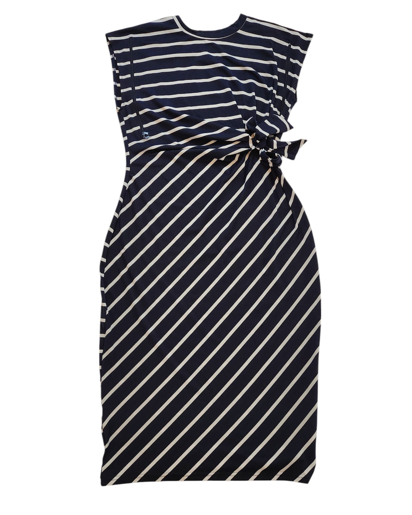 Upcycled Breastfeeding (Nursing) & Pumping Navy Stripe t-shirt dress XL