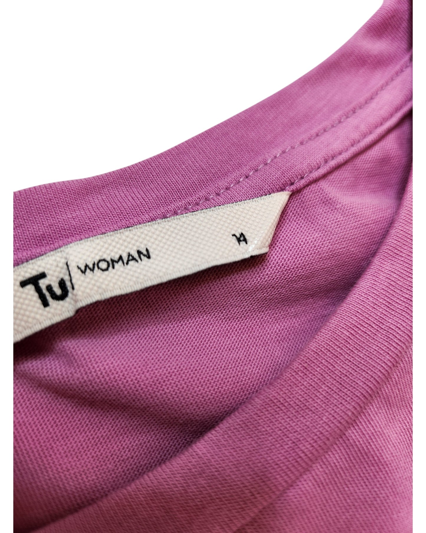 Close-up of a pink Upcycled Breastfeeding & Pumping Ciao Bella t-shirt by touched out mama, UK14 size, highlighting stylish eco-friendly fashion for conscious shoppers.