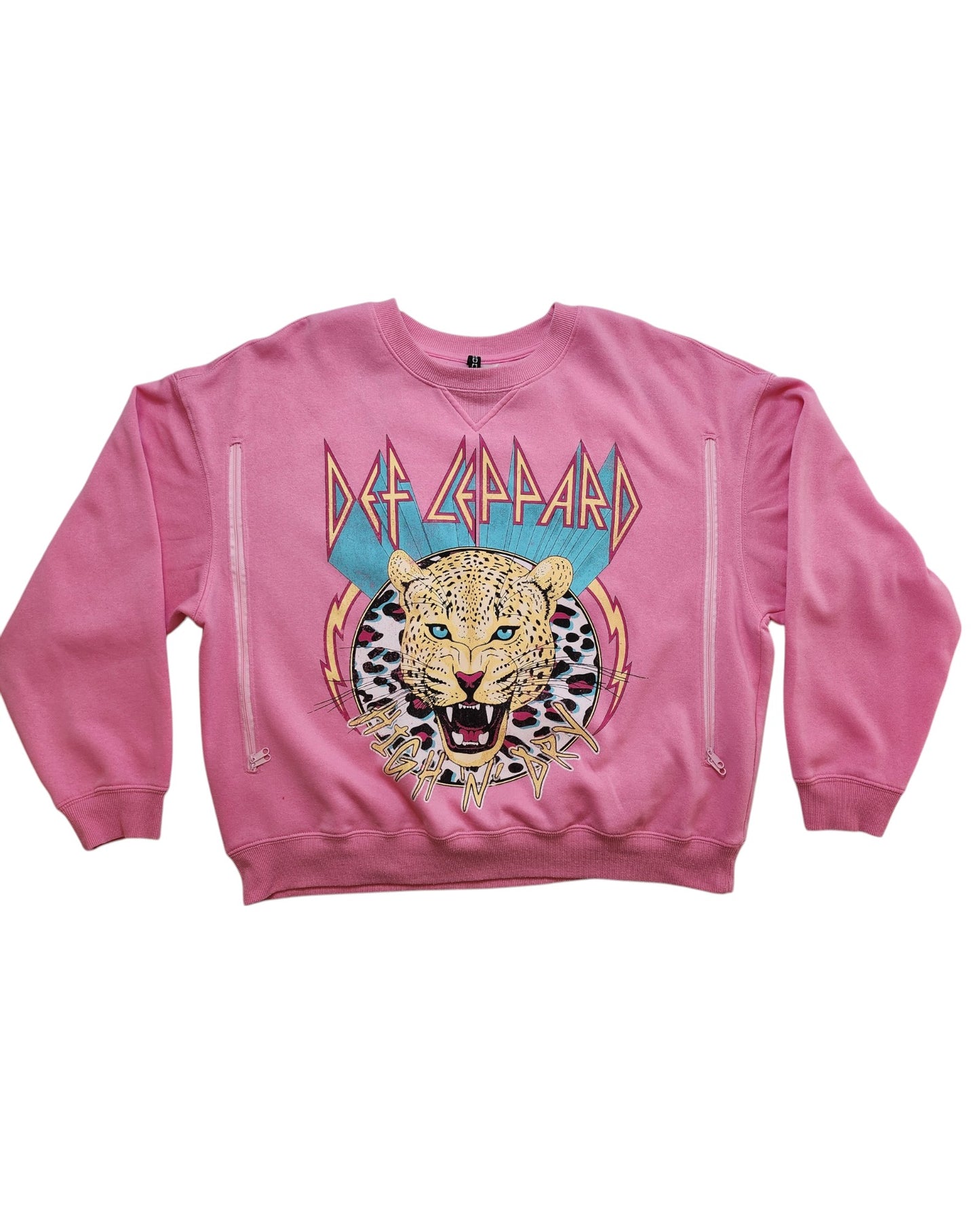 Upcycled Breastfeeding (Nursing) & Pumping Def Leppard Pink Sweatshirt L