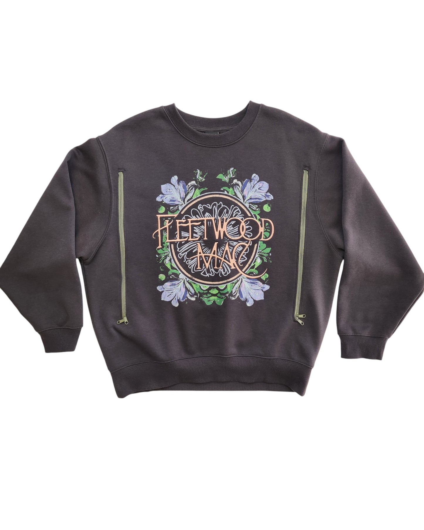 The Primark Upcycled Breastfeeding & Pumping Grey Embroidered Fleetwood Mac Band Sweatshirt (M) offers discreet nursing access with two vertical zippers—eco-friendly, stylish, and perfect for Fleetwood Mac fans.