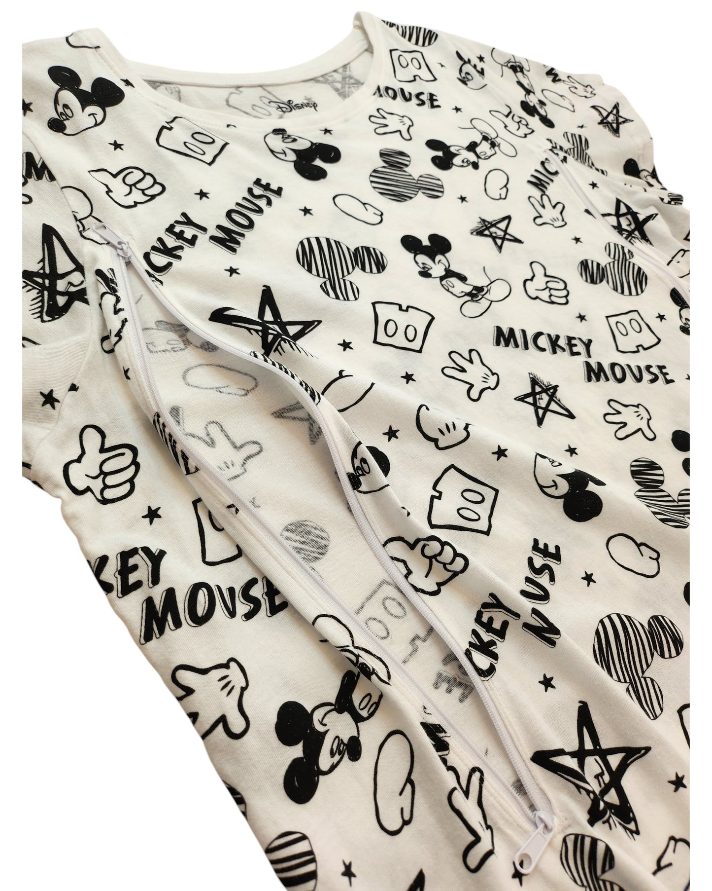 Preloved Primark Upcycled Breastfeeding & Pumping T-shirt in UK20, featuring a black and white Mickey Mouse design. Part of our sustainable collection for nursing moms.