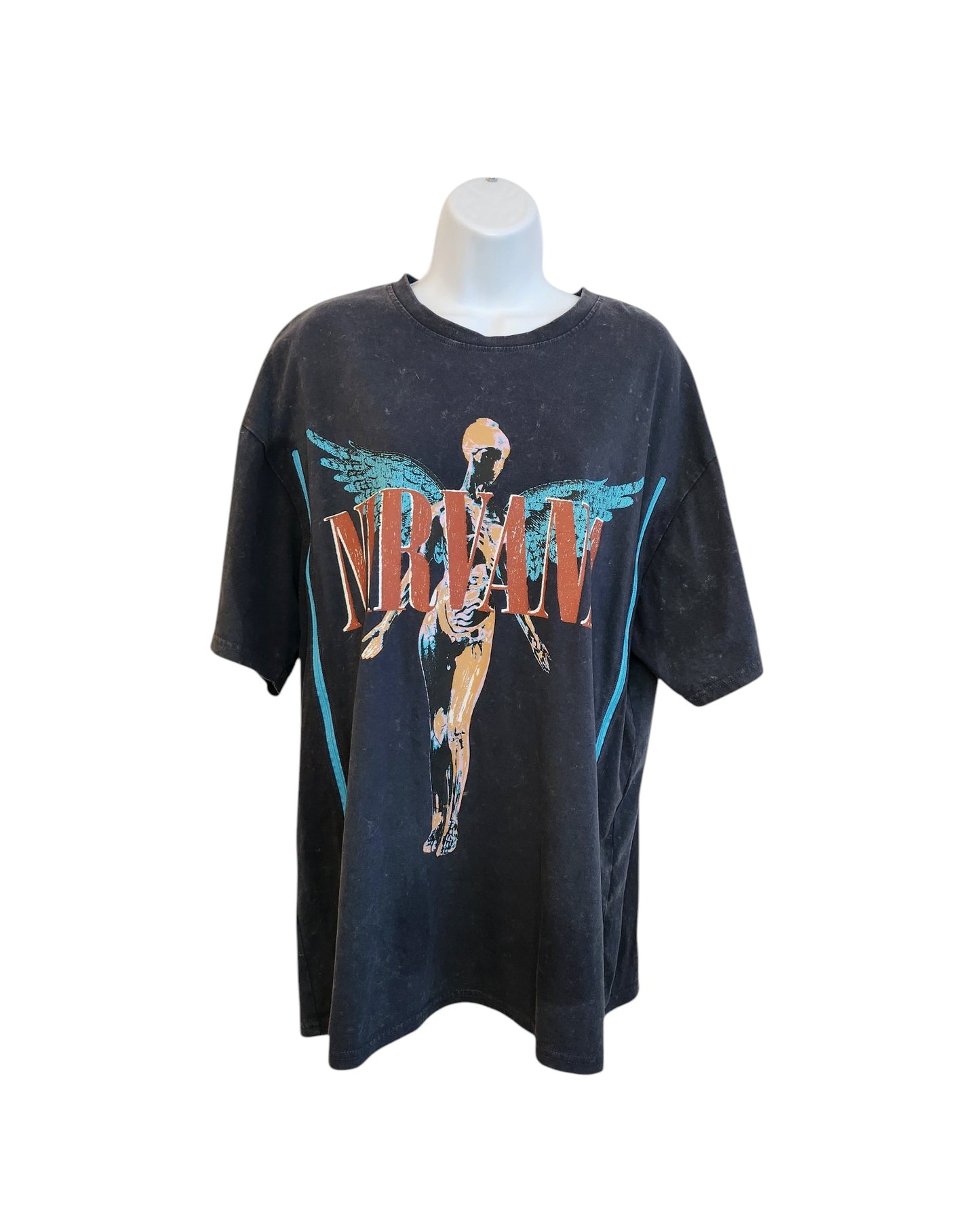 Upcycled Breastfeeding (Nursing) & Pumping Grey/Turquoise Nirvana Band t-shirt L (UK14/16)