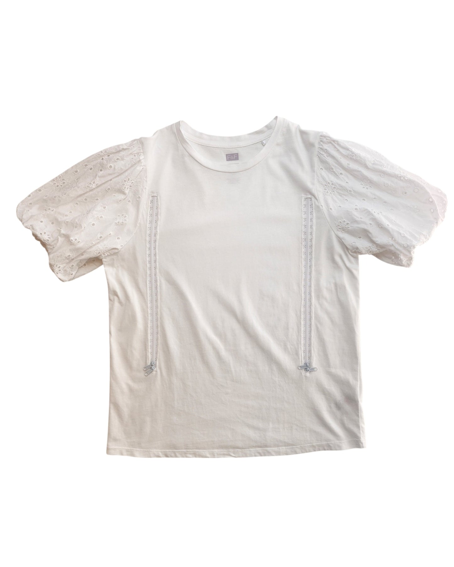 Upcycled Breastfeeding (Nursing) & Pumping Plain White Puff Sleeve t-shirt UK14