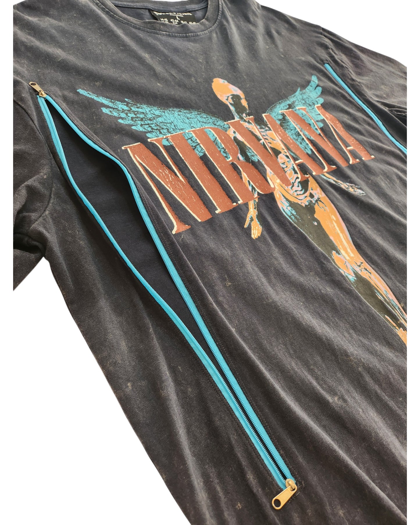 Upcycled Breastfeeding (Nursing) & Pumping Grey/Turquoise Nirvana Band t-shirt L (UK14/16)