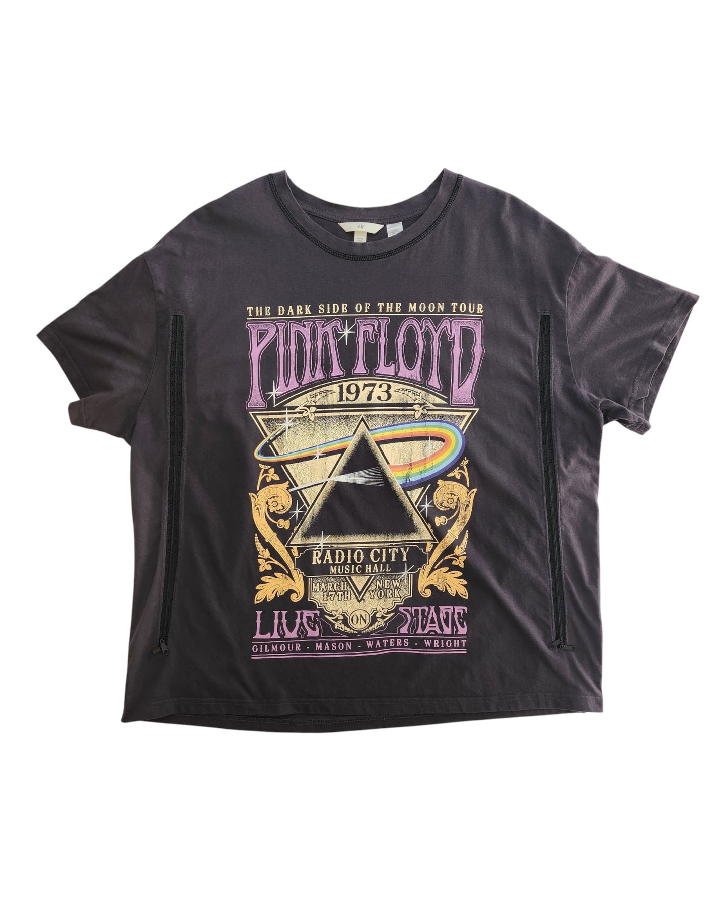Upcycled Breastfeeding (Nursing) & Pumping Dark Grey Rainbow Pink Floyd Band t-shirt XL