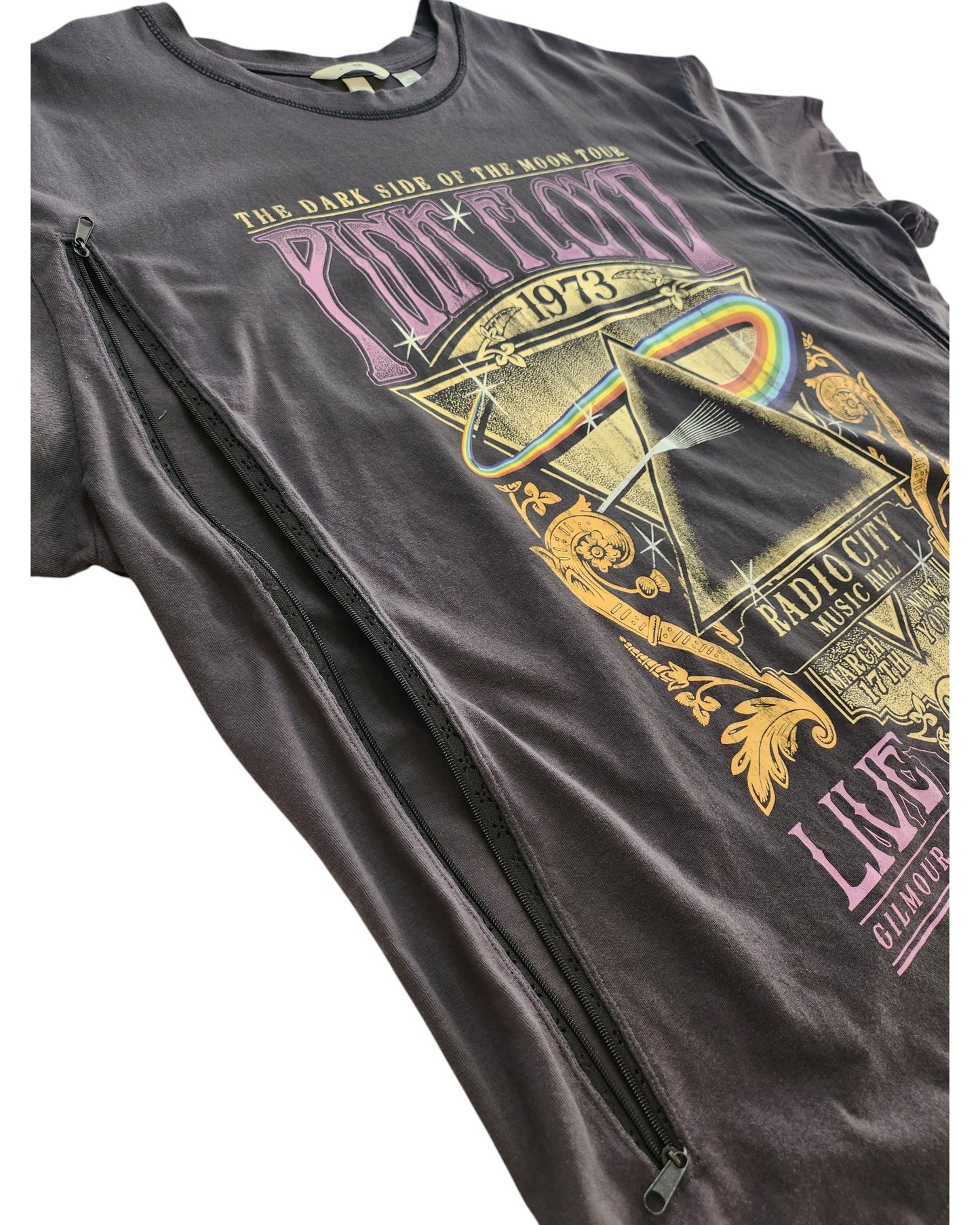 Upcycled Breastfeeding (Nursing) & Pumping Dark Grey Rainbow Pink Floyd Band t-shirt XL