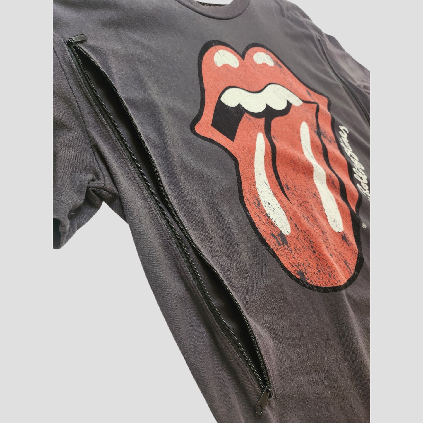 Upcycled Breastfeeding (Nursing) & Pumping Grey/Red The Rolling Stones Band t-shirt L