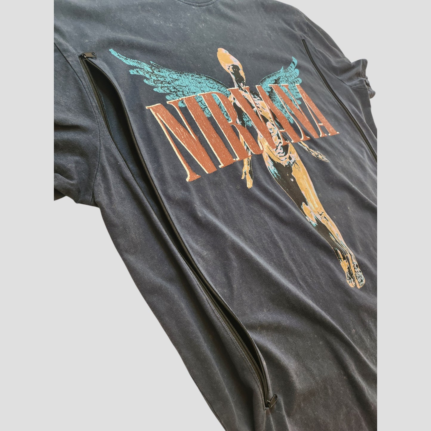 Upcycled Breastfeeding (Nursing) & Pumping Grey/Turquoise Nirvana Angel Band t-shirt XL (UK18/20)