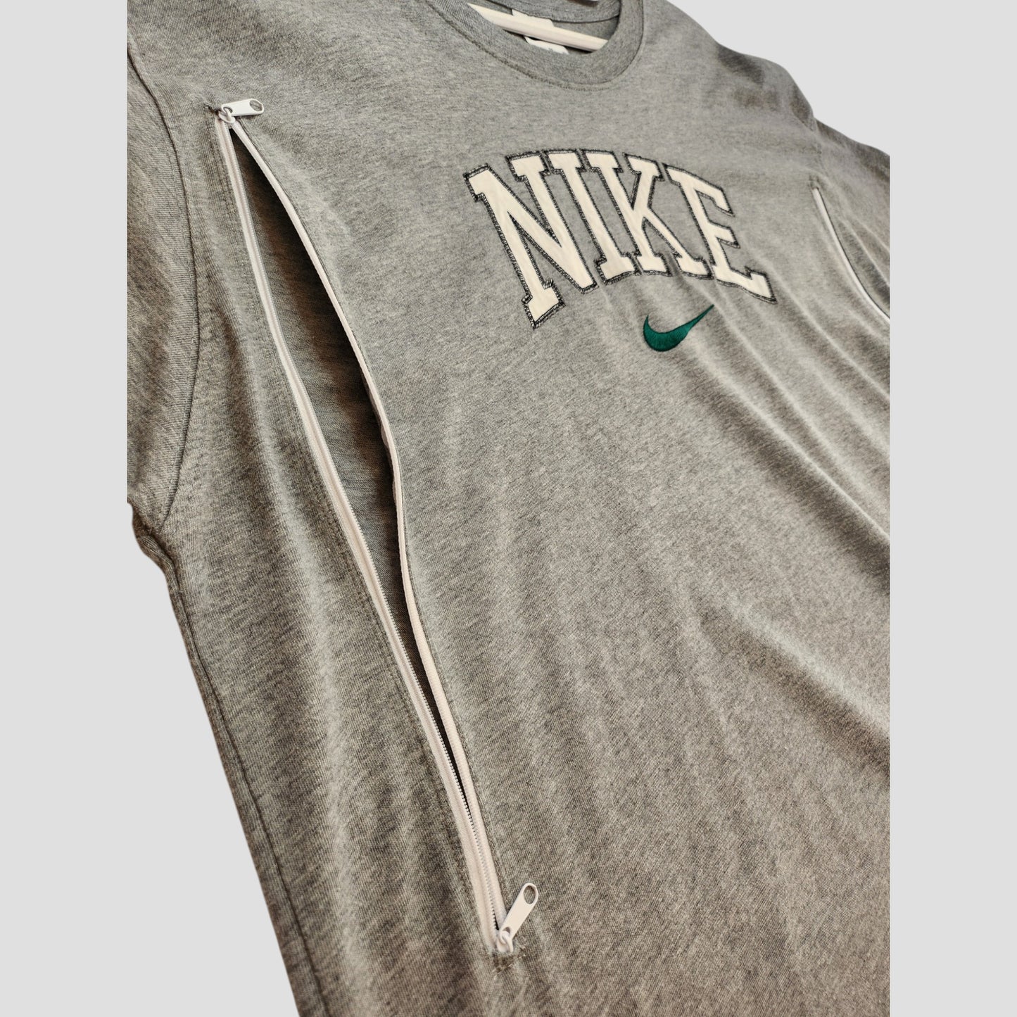Upcycled Breastfeeding (Nursing) & Pumping Grey Stripe Sleeve Nike t-shirt XL (100273)