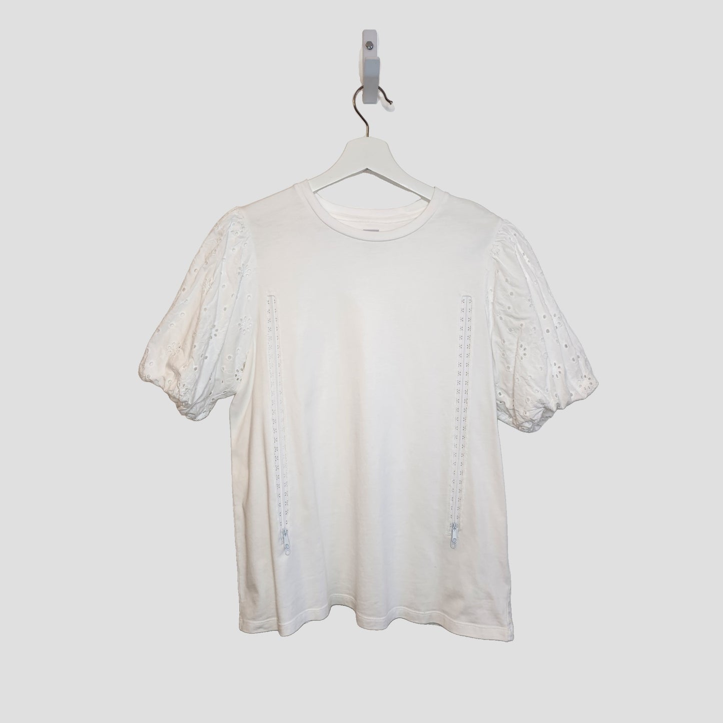 Upcycled Breastfeeding (Nursing) & Pumping Plain White Puff Sleeve t-shirt UK14 (100158)