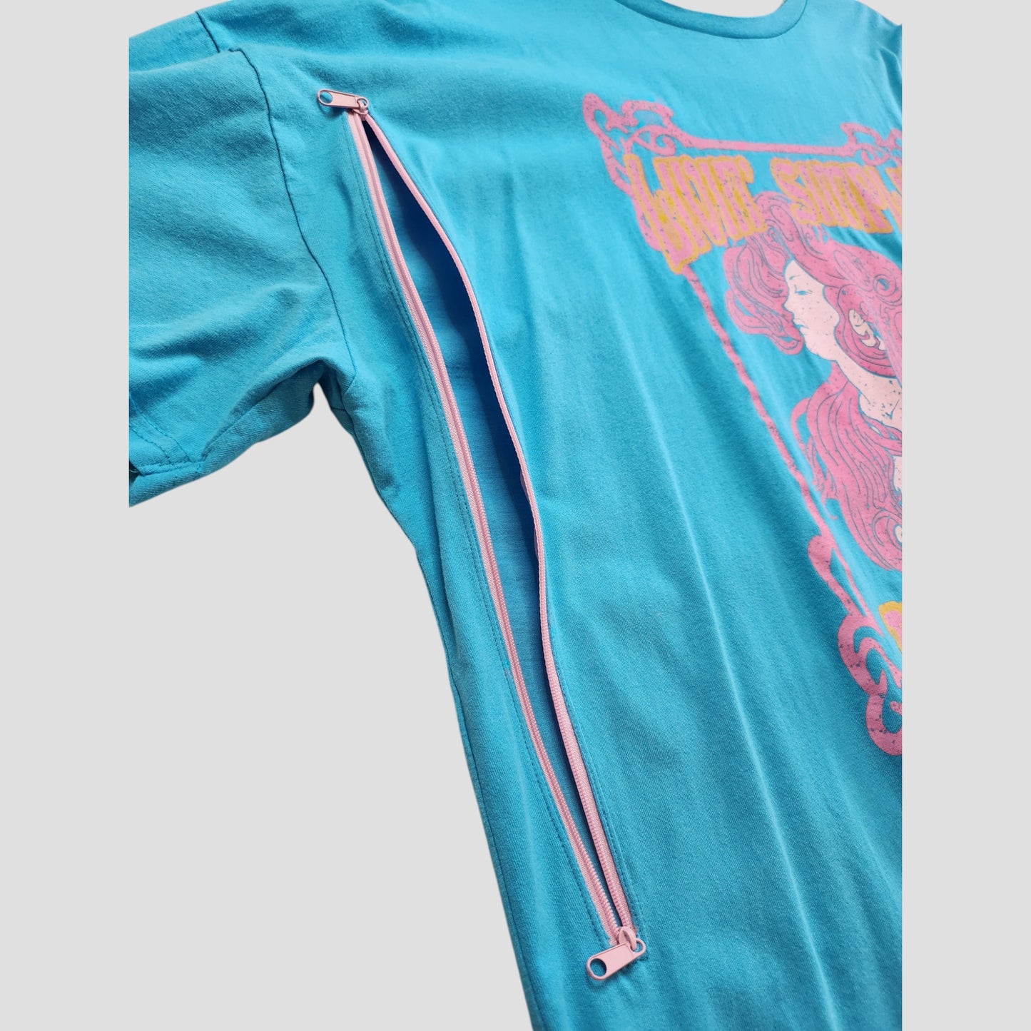 Upcycled Breastfeeding (Nursing) & Pumping Turquoise/Pink Girl t-shirt M (UK12/14) (100196)