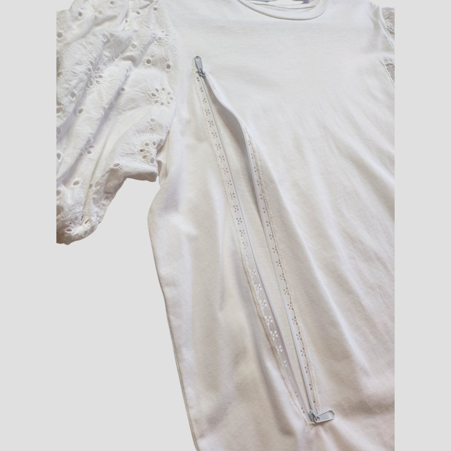 Upcycled Breastfeeding (Nursing) & Pumping Plain White Puff Sleeve t-shirt UK14 (100158)