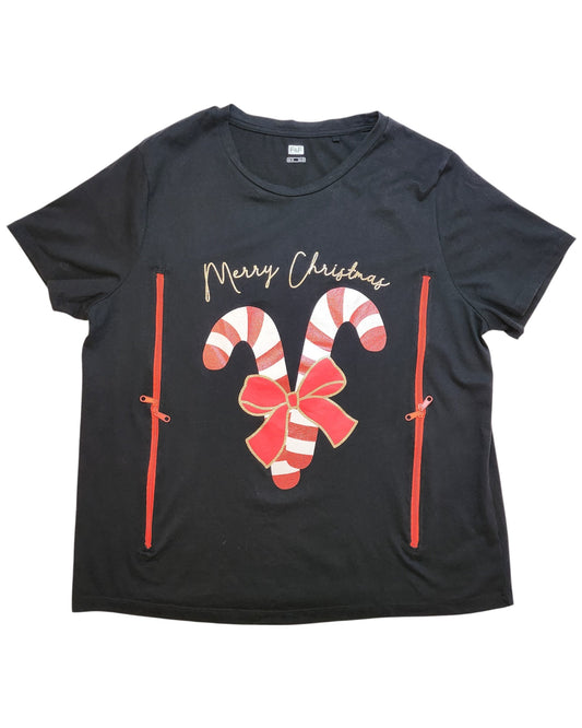 Upcycled Breastfeeding Candy Christmas t-shirt UK18