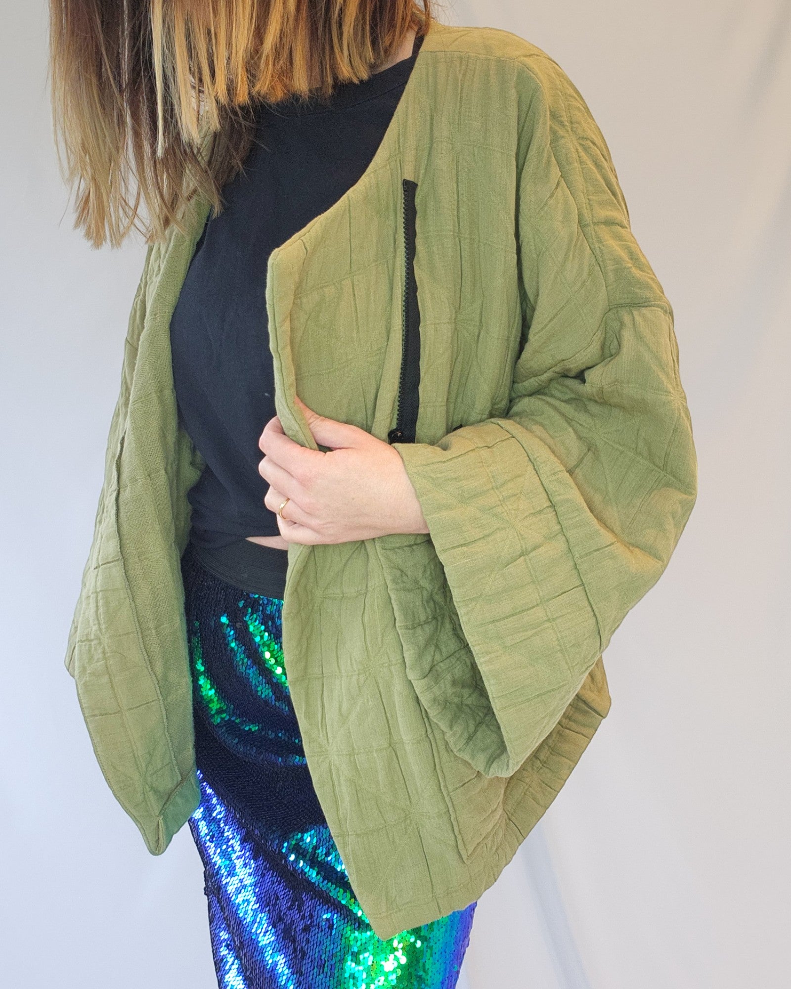 You've Got This! Quilted Cotton Kimono Jacket for maternity, breastfeeding (nursing), and pumping.