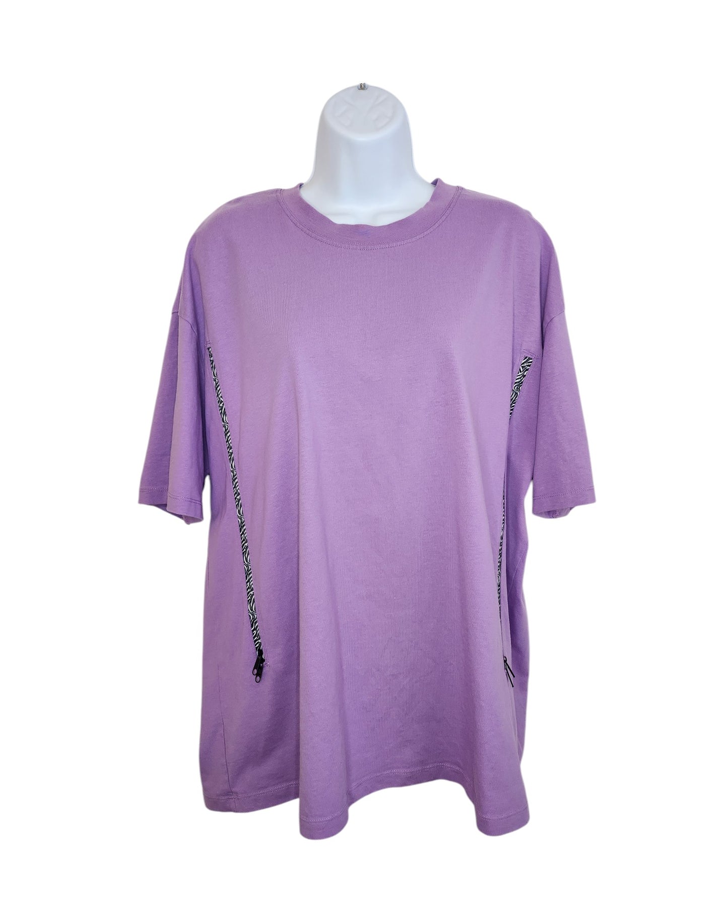 Upcycled Breastfeeding (Nursing) & Pumping Lilac Zebra Zips t-shirt UK16