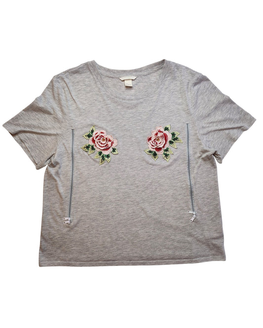 Upcycled Breastfeeding (Nursing) & Pumping Flower t-shirt L