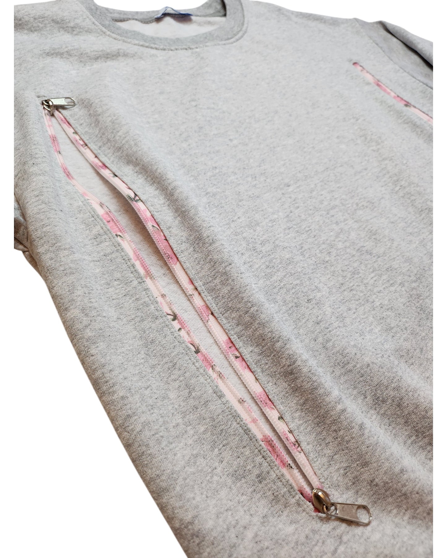 Upcycled Breastfeeding (Nursing) & Pumping Grey Floral Zip Sweatshirt M