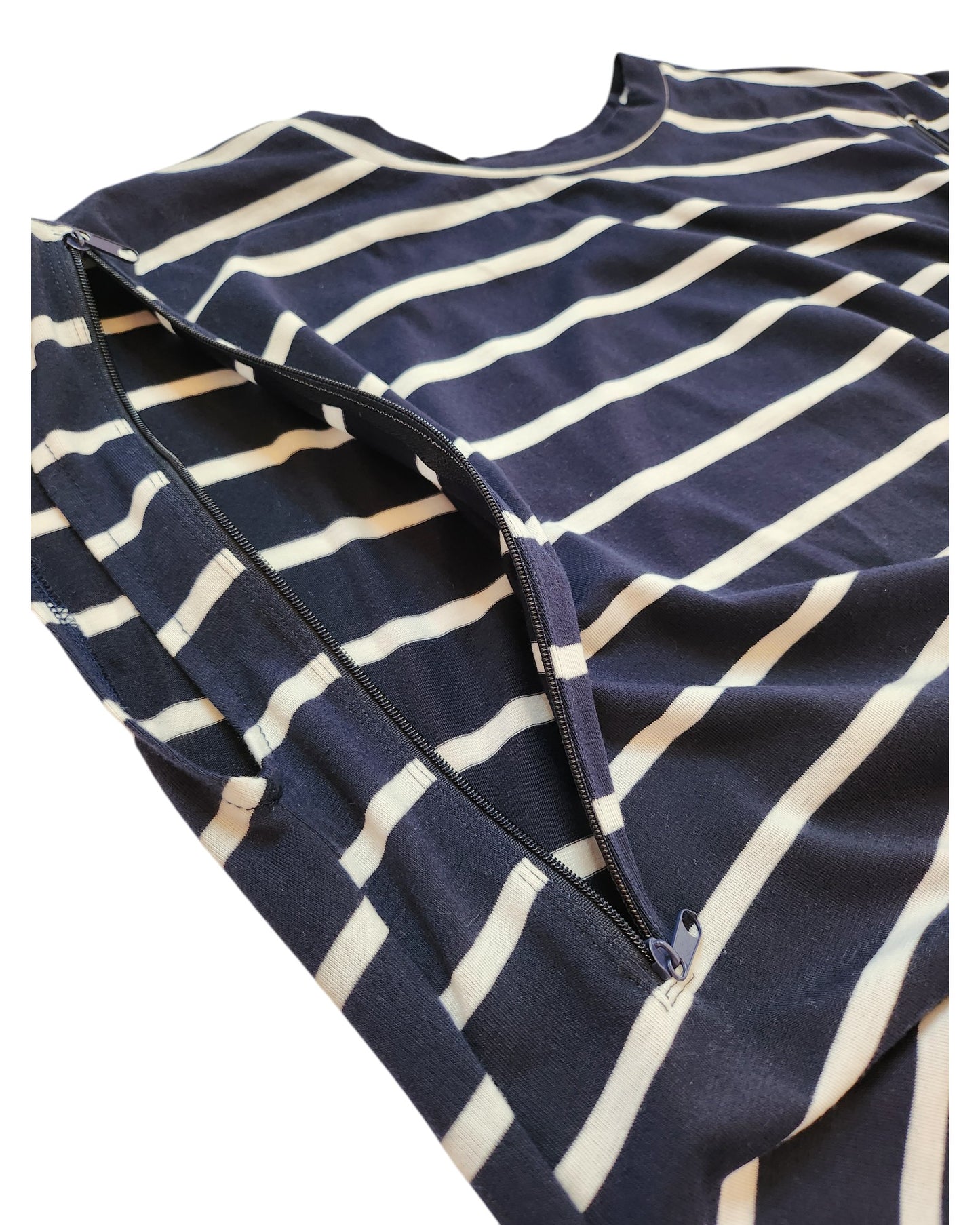 Upcycled Breastfeeding (Nursing) & Pumping Navy Stripe t-shirt dress XL