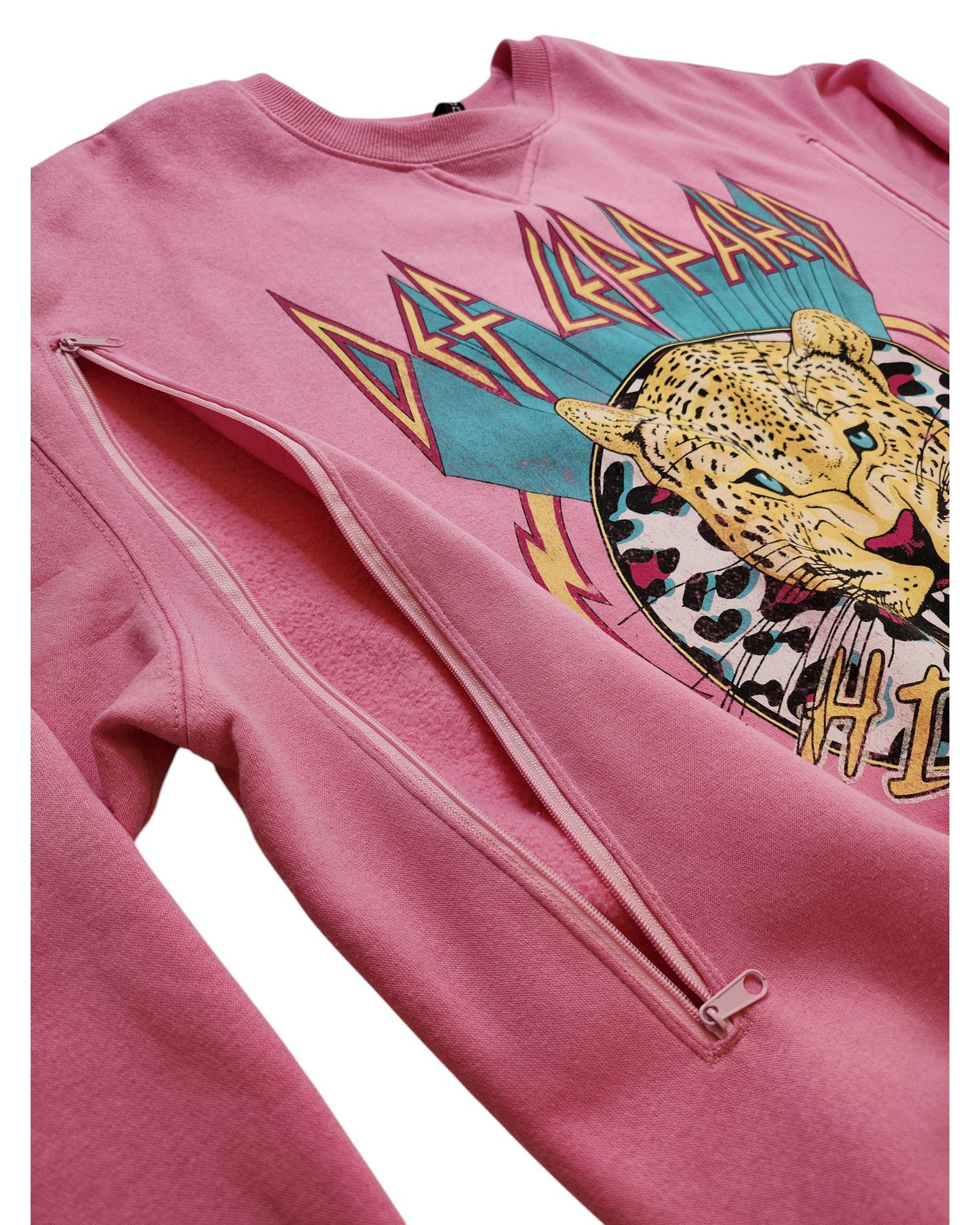 Upcycled Breastfeeding (Nursing) & Pumping Def Leppard Pink Sweatshirt L