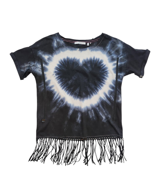 Upcycled Breastfeeding (Nursing) & Pumping Tie-dye Heart Fringing t-shirt UK12