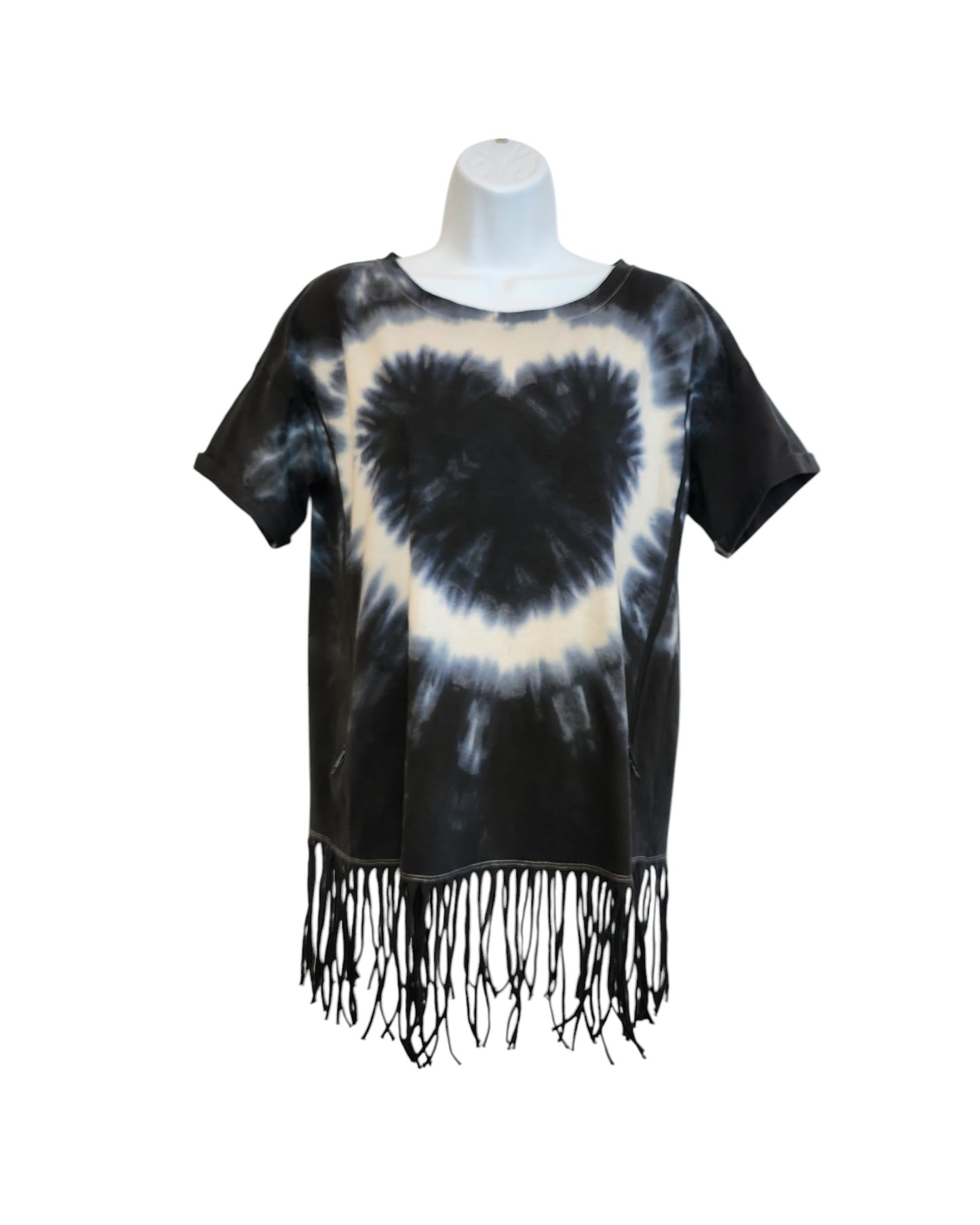 Upcycled Breastfeeding (Nursing) & Pumping Tie-dye Heart Fringing t-shirt UK12