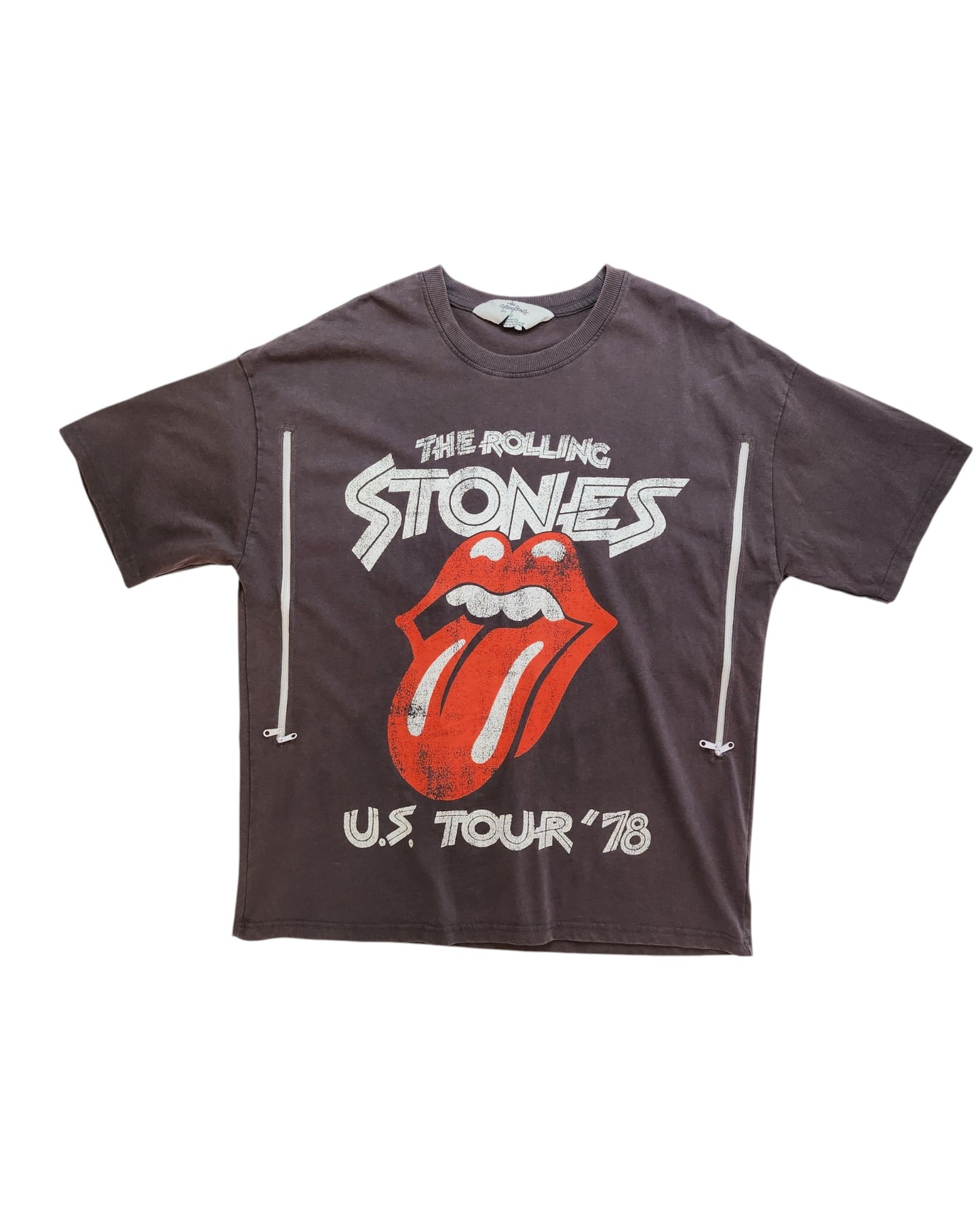 The Primark Upcycled Breastfeeding & Pumping Grey/White The Rolling Stones T-shirt (M) features a vintage logo and offers eco-friendly fashion for nursing moms who love the iconic band.