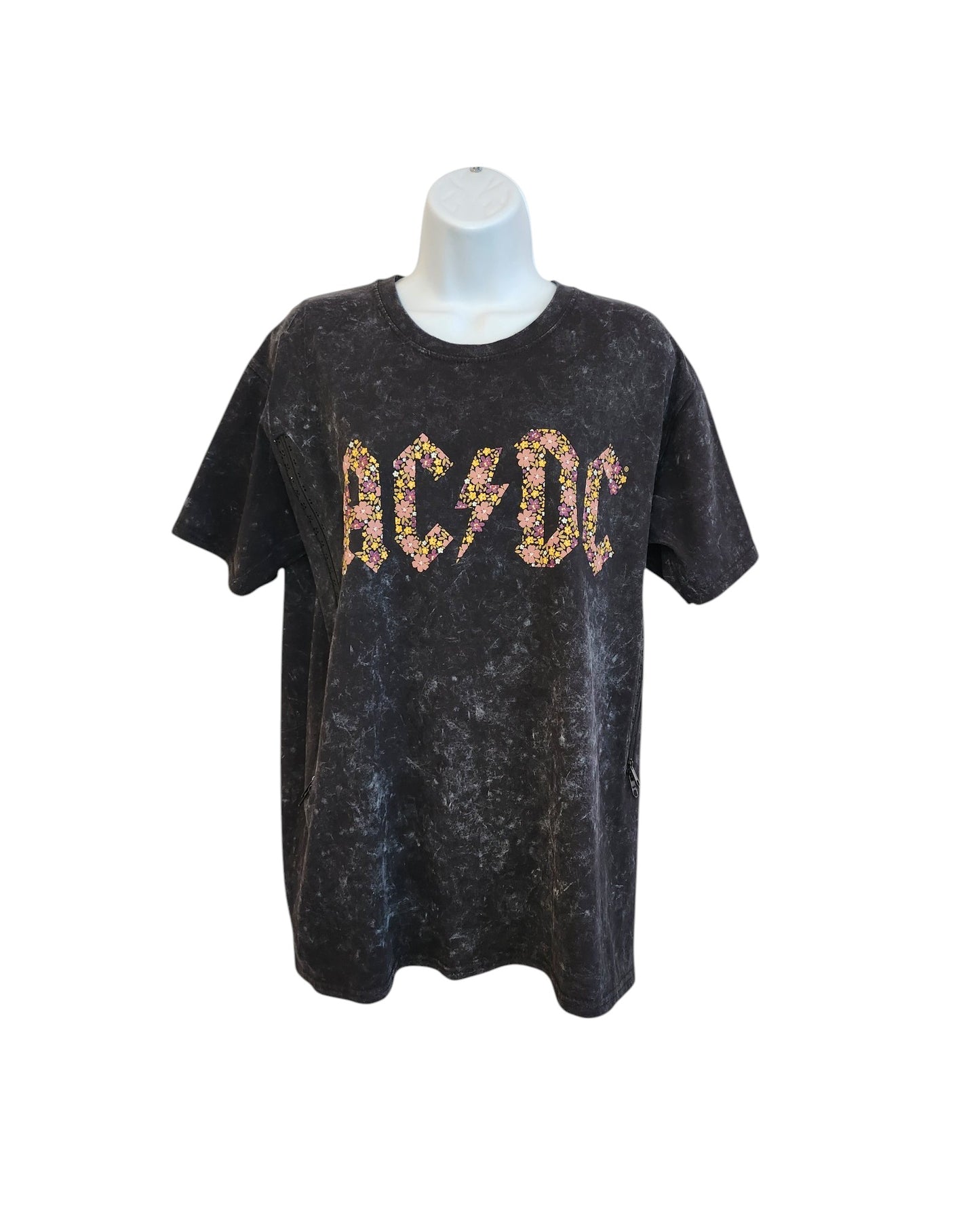 Upcycled Breastfeeding (Nursing) & Pumping Grey Floral AC/DC band t-shirt M
