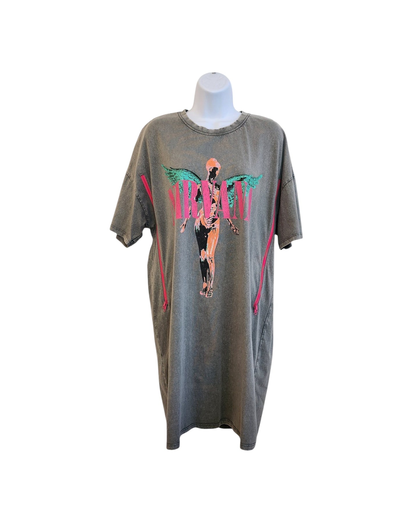 Upcycled Breastfeeding (Nursing) & Pumping Nirvana Band t-shirt dress S (UK10/12)