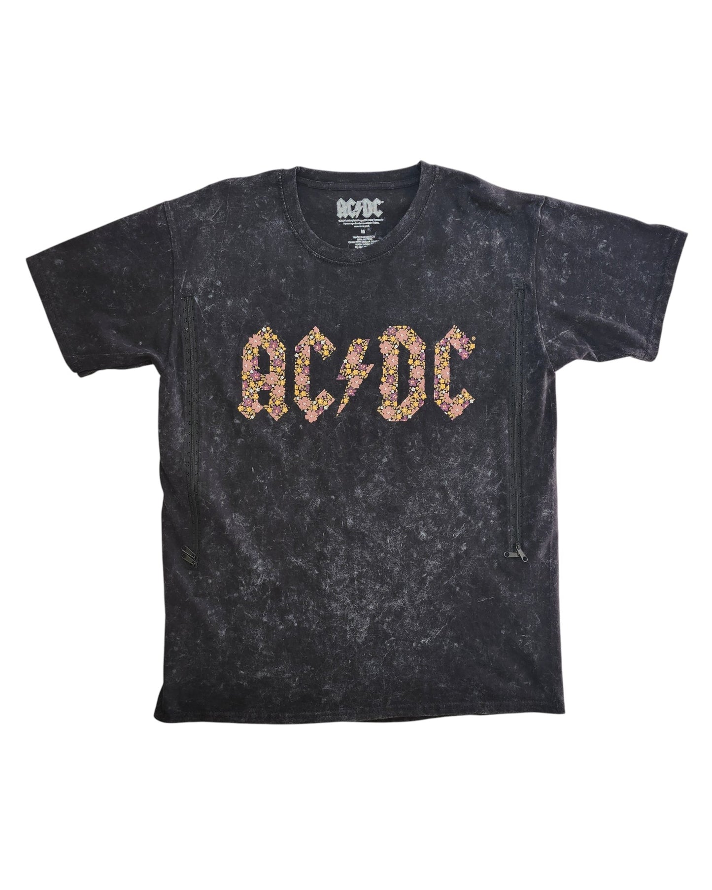 Upcycled Breastfeeding (Nursing) & Pumping Grey Floral AC/DC band t-shirt M