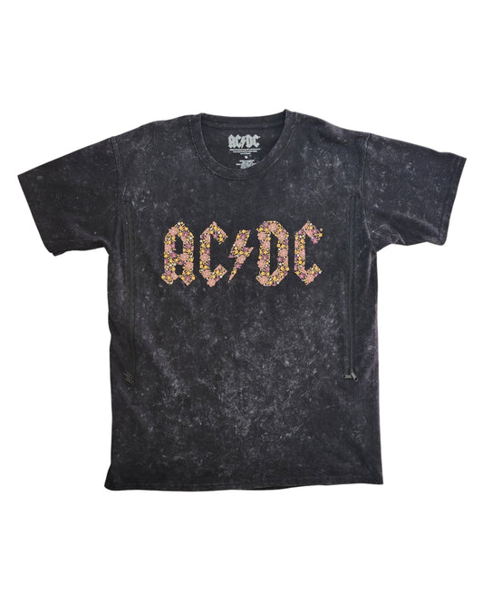 Upcycled Breastfeeding (Nursing) & Pumping Grey Floral AC/DC band t-shirt M