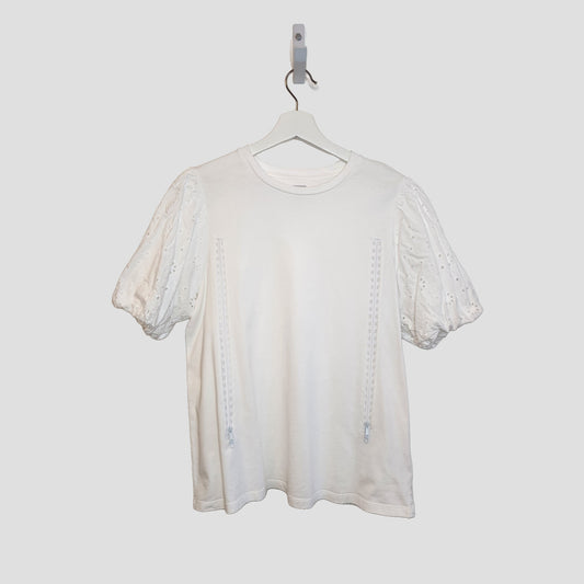 Upcycled Breastfeeding (Nursing) & Pumping Plain White Puff Sleeve t-shirt UK14 (100158)