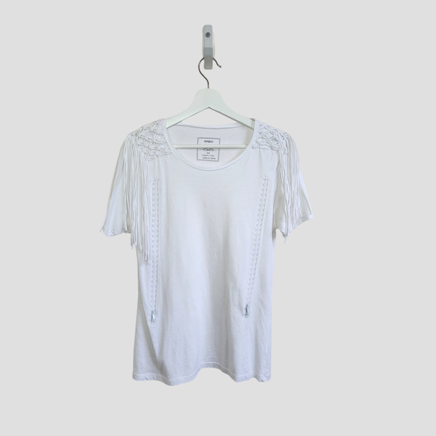 Upcycled Breastfeeding (Nursing) & Pumping Plain White Shoulder Fringing t-shirt UK12