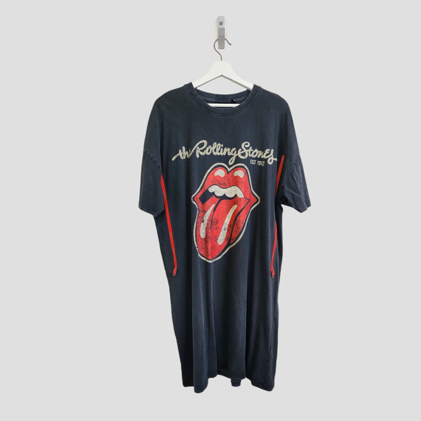 Upcycled Breastfeeding (Nursing) & Pumping Grey Rolling Stones Band t-shirt dress S (UK10/12)