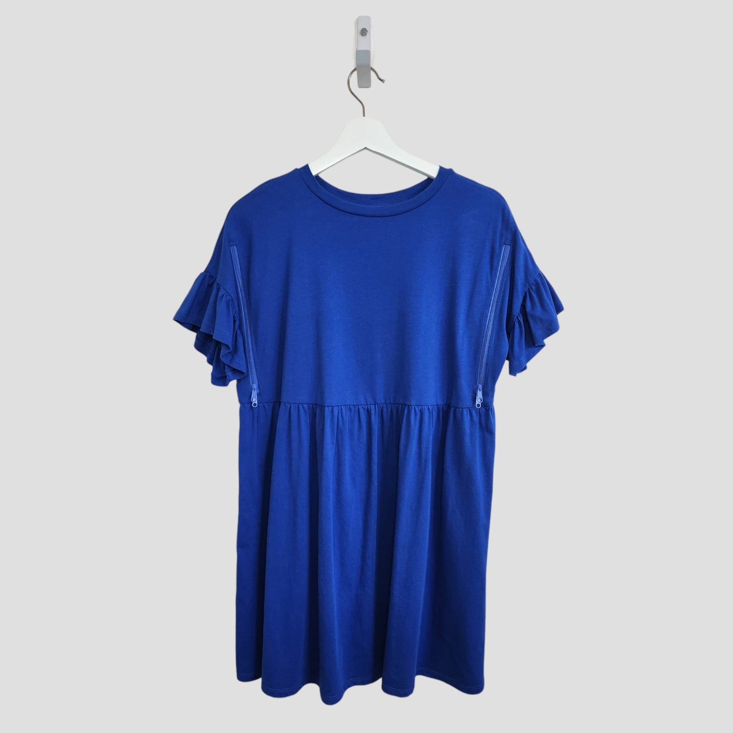 Upcycled Breastfeeding (Nursing) & Pumping Short Blue t-shirt Dress UK10