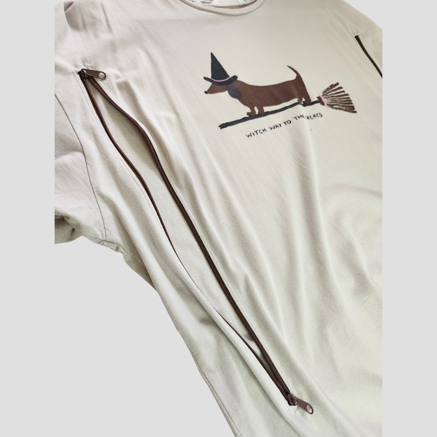 Upcycled Breastfeeding (Nursing) & Pumping Witch Dog t-shirt Nightdress L