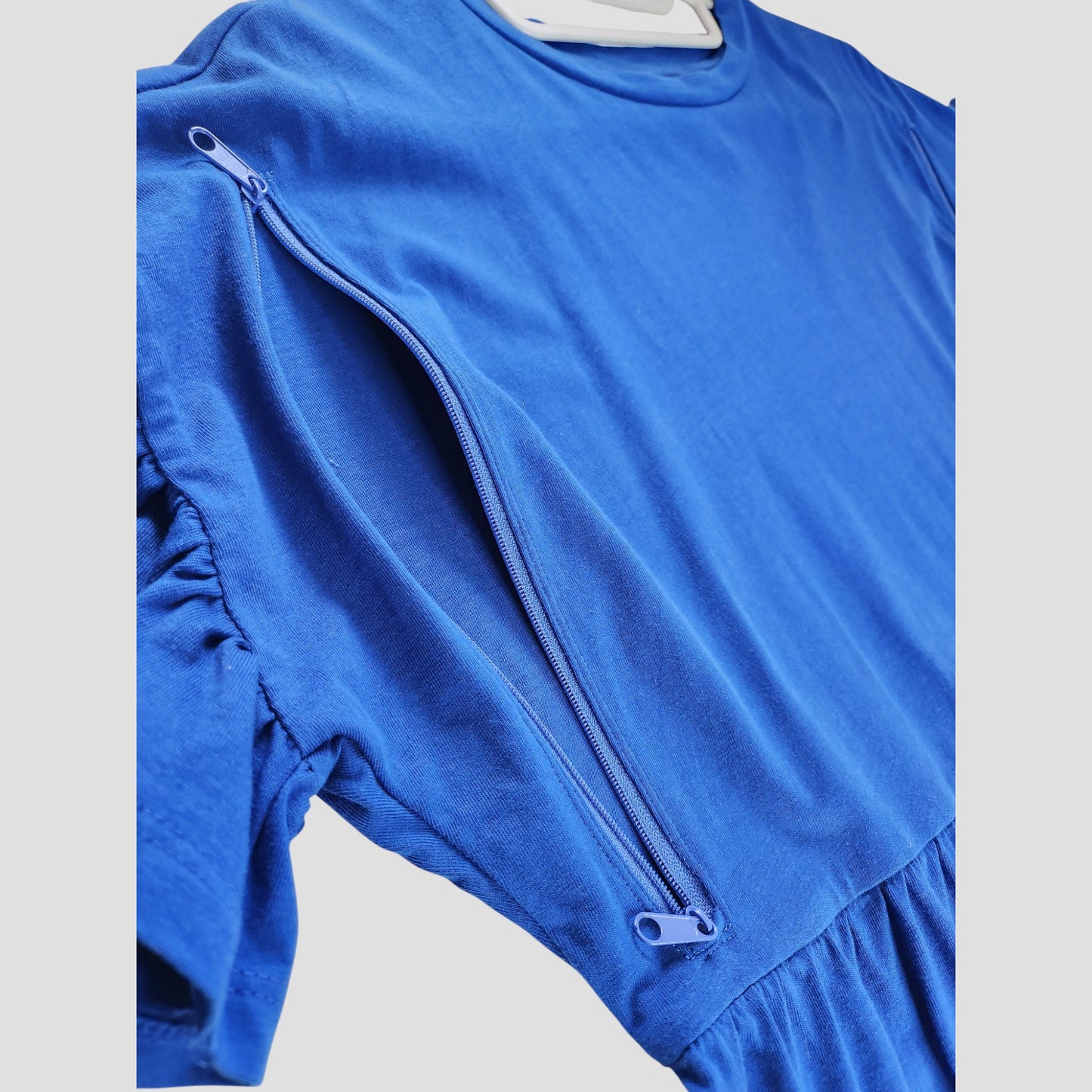 Upcycled Breastfeeding (Nursing) & Pumping Short Blue t-shirt Dress UK10