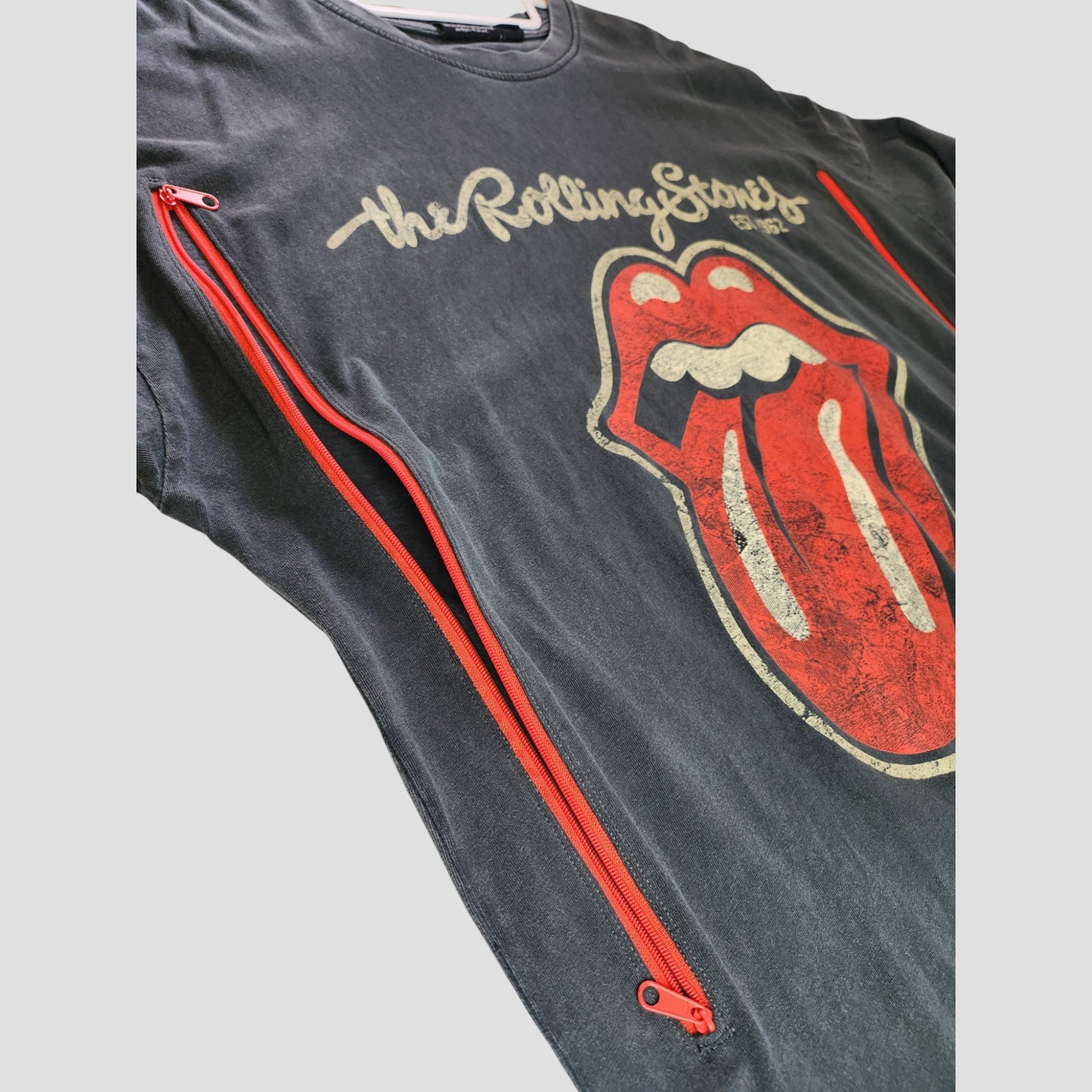 Upcycled Breastfeeding (Nursing) & Pumping Grey Rolling Stones Band t-shirt dress S (UK10/12)