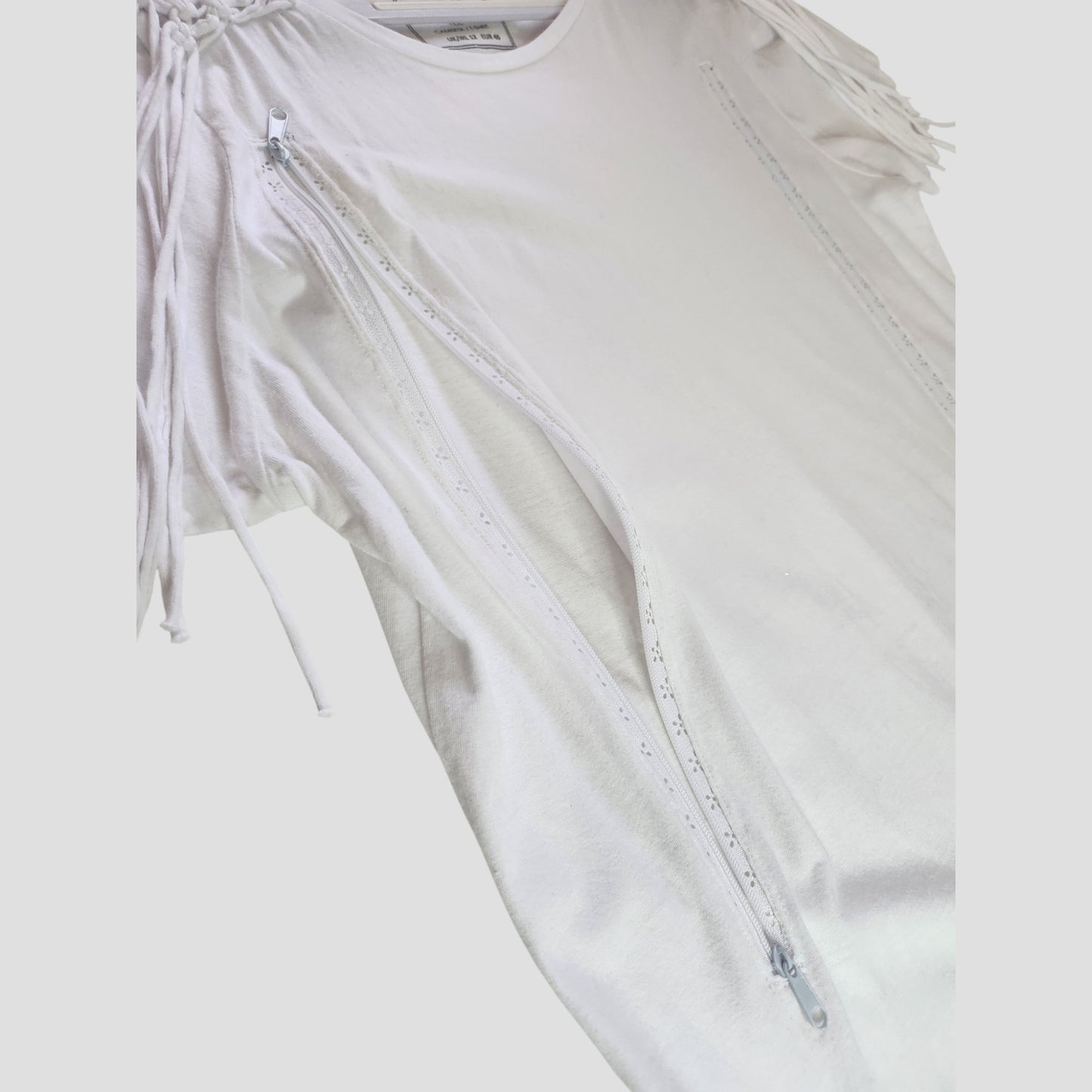 Upcycled Breastfeeding (Nursing) & Pumping Plain White Shoulder Fringing t-shirt UK12