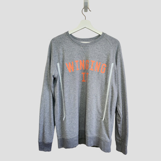 Upcycled Breastfeeding (Nursing) & Pumping Grey & Orange Winging It Sweatshirt XL (100138)