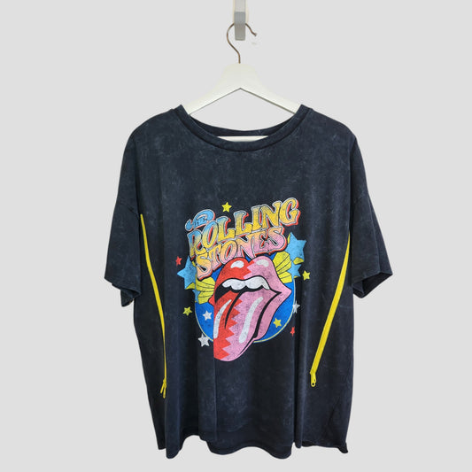 Upcycled Breastfeeding (Nursing) & Pumping Colourful Stars The Rolling Stones Band t-shirt UK20 (100348)