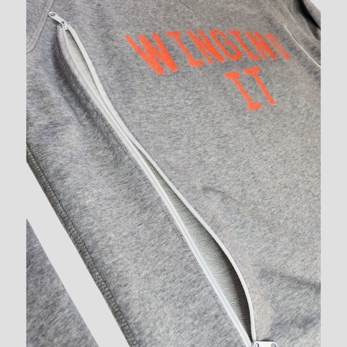 Upcycled Breastfeeding (Nursing) & Pumping Grey & Orange Winging It Sweatshirt XL (100138)